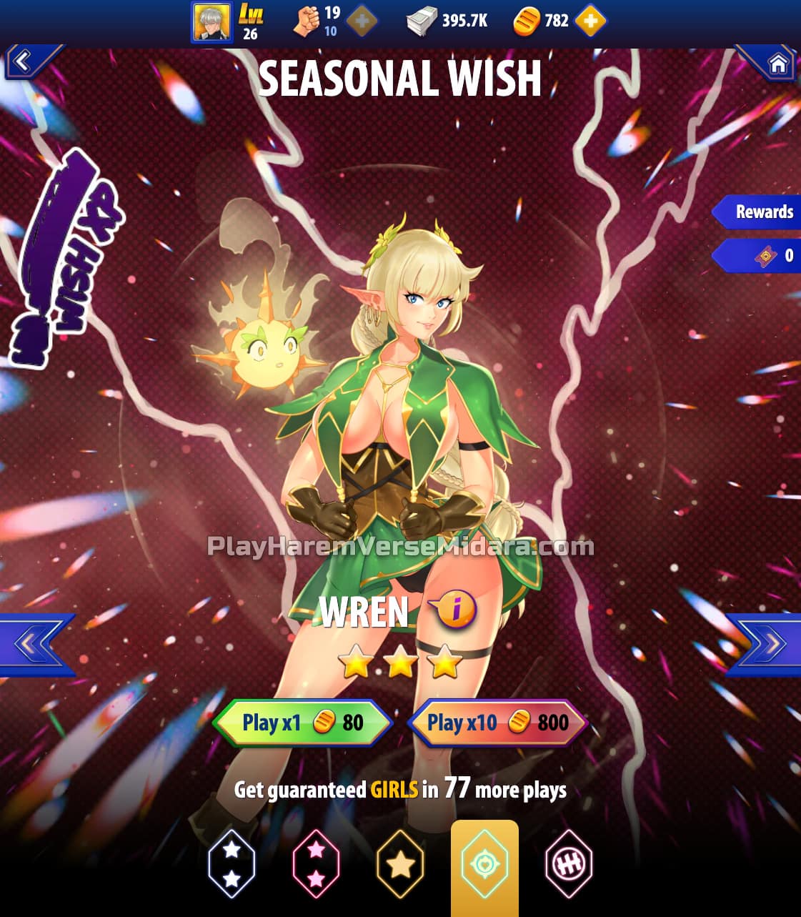 Wish gacha summoning screen with guaranteed pulls